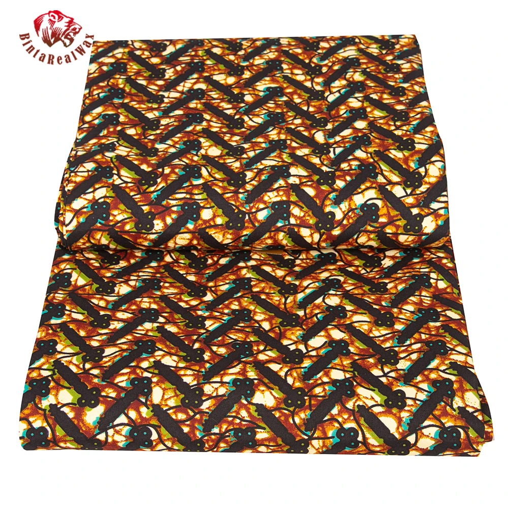 BintaRealWax African Polyester fabric Gold background Black print True wax Ankara fabric DIY FP6571