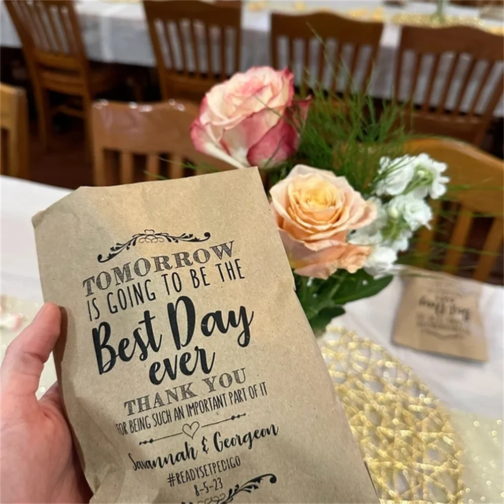 

50pcs Rehearsal Dinner Bags! - Tomorrow will be the Best Day Ever - Dinner Bags - Custom Printed on Kraft Brown Paper