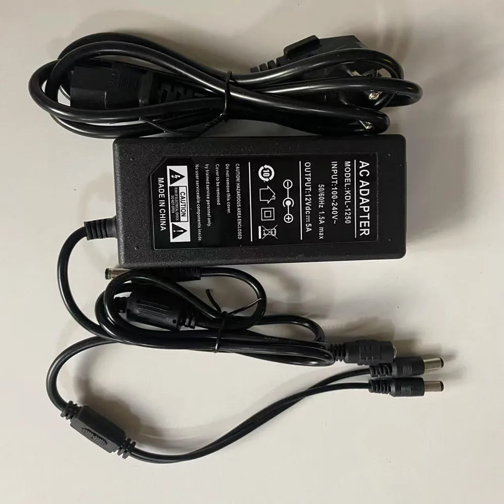 DC 12V 5A Power Supply Adapter + 1 To 2 Spliiter Cable AC 100-240V to DC 12V 5A Switching Transformer Jack 5.5mm x 2.5mm