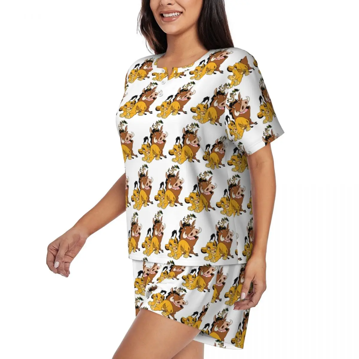 Simba The King Lion Pajamas Set Women Short Sleeve Timon And Pumbaa Sleepwear Loungewear 2 Piece Pjs