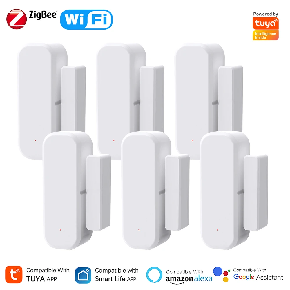 Tuya Zigbee/WiFi Door Window Sensor Home Security Alarm Wireless Detector Voice Control Remote Monitor Support Alexa Google Home