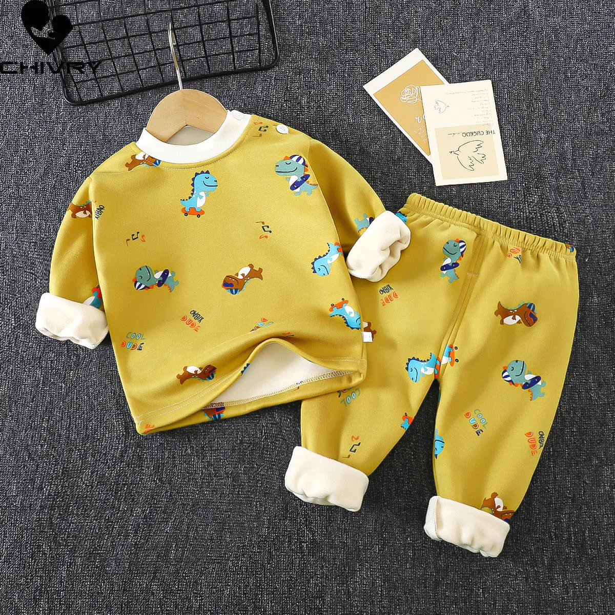 New Kids Boys Girls Thicken Pajama Sets Cartoon Print O-neck Warm T-Shirt Tops with Pants Baby Autumn Winter Sleeping Clothing