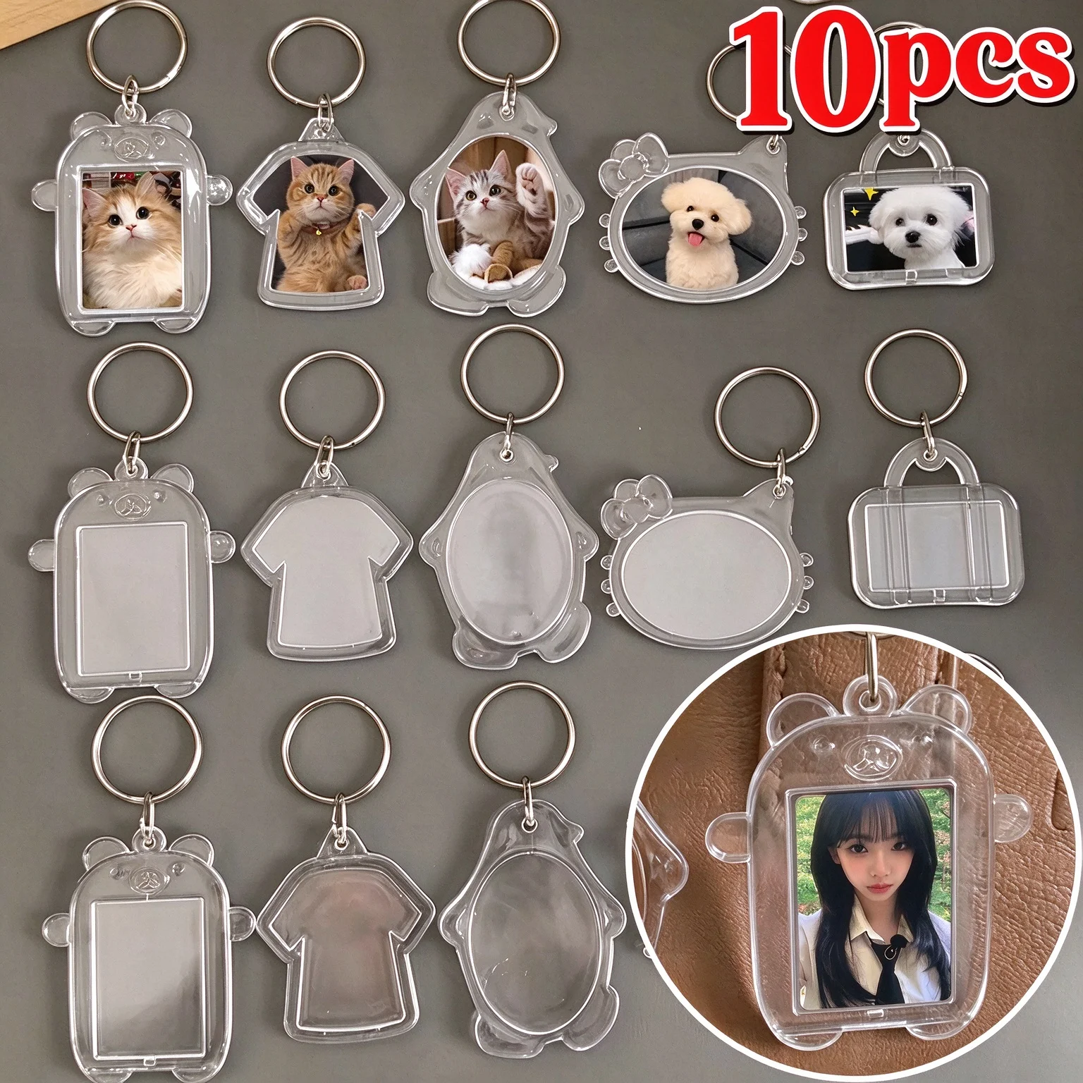 10Pcs Blank Acrylic Picture Keychain DIY Clear Insert Photo Split Key Ring Frame KeyRings Couple Anniversary Graduation Gift
