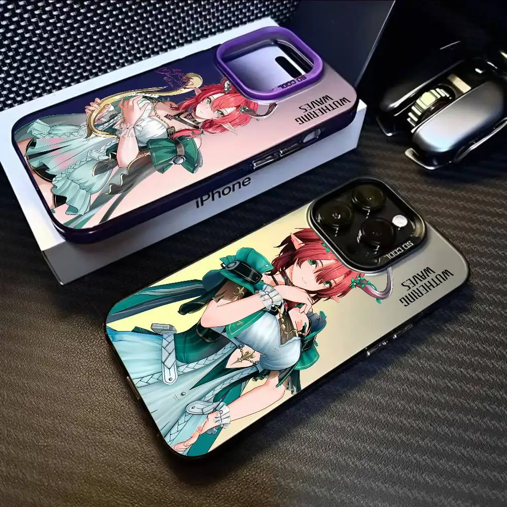 

Ciaccona Cute Wuthering Wave Phone Case For IPhone 16 15 14 13 12 11 Pro Max Black Matte Multicolor Laser Metallic Aurora Funda