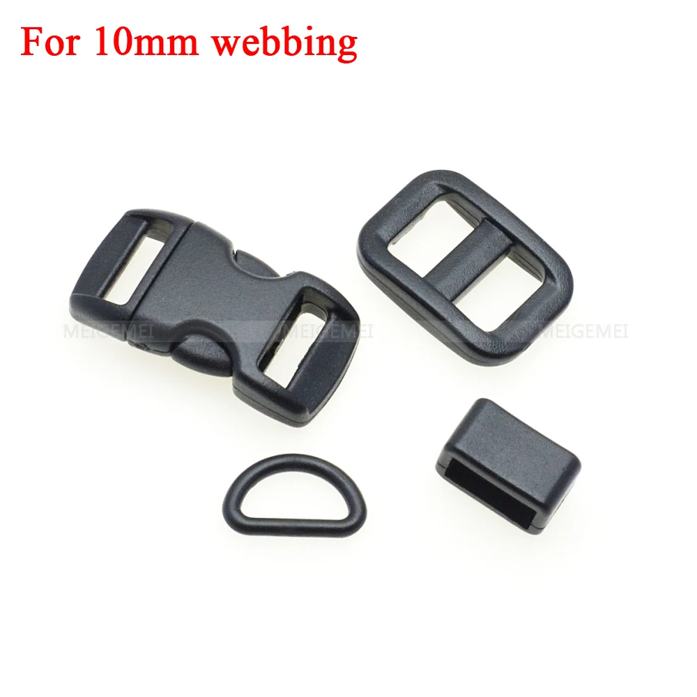 1 set 10mm 15mm 20mm 25mm 30mm 38mm Plastic Slider Adjustable D Rings Belt Loop Curved Side Release Buckles For Paracord