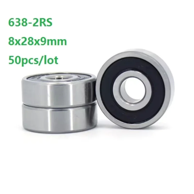 

50 шт./лот 8x28x9 мм 638RS 638-2RS 638 2RS RS шарикоподшипники 8*28*9 мм двойная резиновая крышка миниатюрный мини радиальный шарикоподшипник