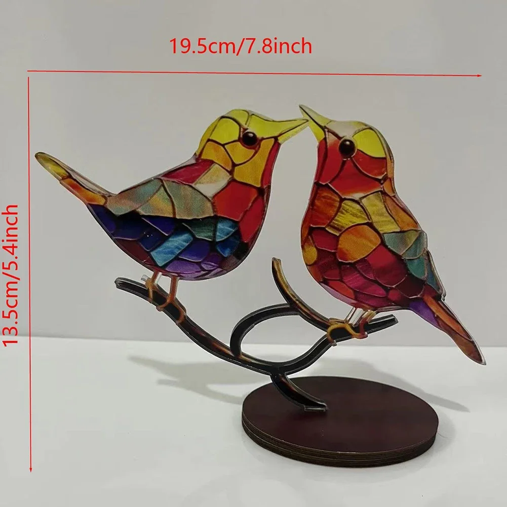 Stained Glass Birds on Branch Desktop Ornaments Double Sided Multicolor Birds Alloy Ornaments Bird Series Acrylic Decor Planar