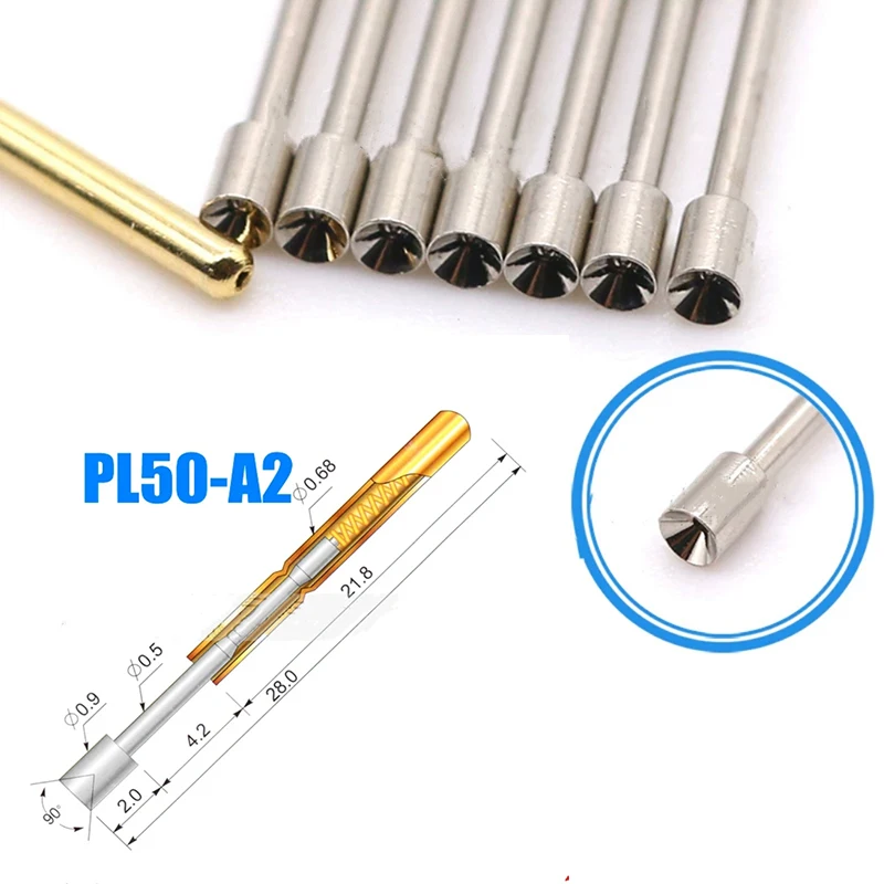 

100PCS/Pack PL50-A2 Cup-shaped Spring Test Pin 0.68mm Outer Diameter 27.8mm Long PCB Probe