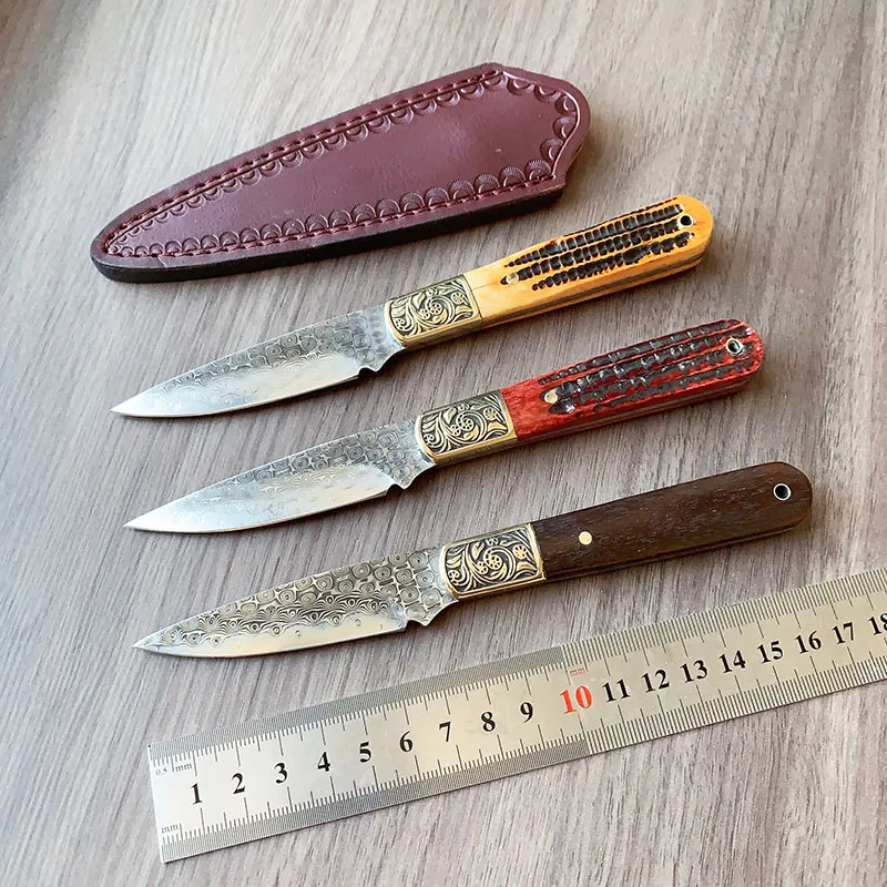 

VG10 Damascus Steel Rose Pattern Sharp Fixed Blade Knife Rosewood Handle Outdoor Camping Straight Knifes Hand Tools For Camping