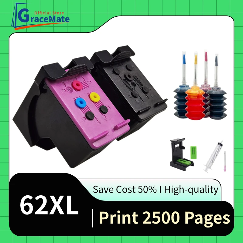 Remanufactured CISS Ink Cartridge 62XL for HP 62 HP62 for HP Officejet 5740 5741 5742 5743 Envy 5540 5640 7640 5646 5546 5541