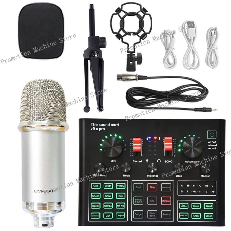 V9XPro Sound Card Studio Mixer Singing Noise Reduction Microphone Voice BM900 Live Broadcast Phone Computer Record V9X Pro USB