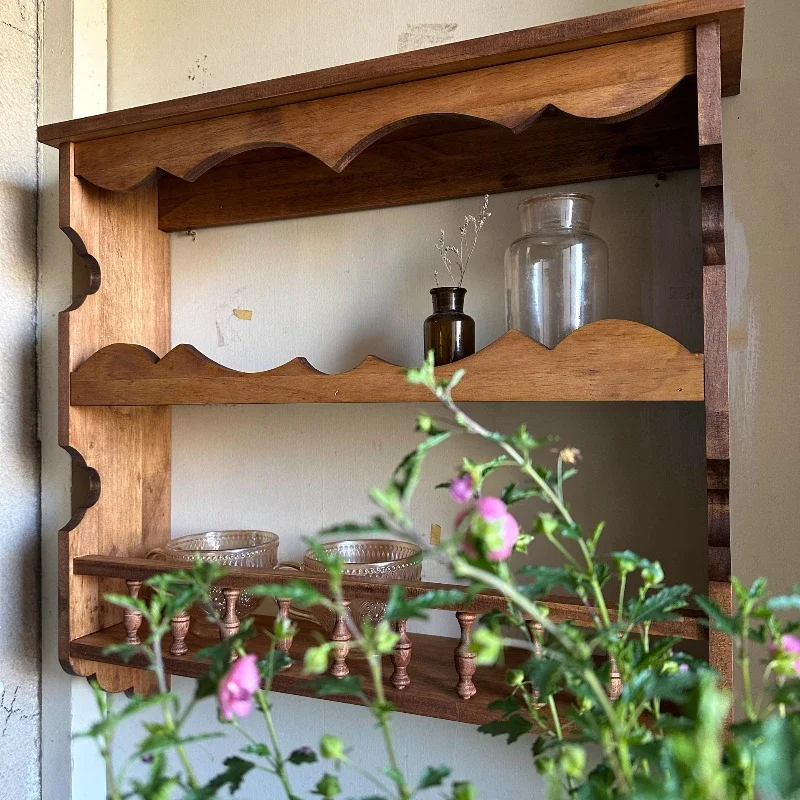 Rustic Multi-Layer Wooden Wall Shelf, Farmhouse Style Display Rack with Heavy-Duty Structure, Stable Home Storage Solution