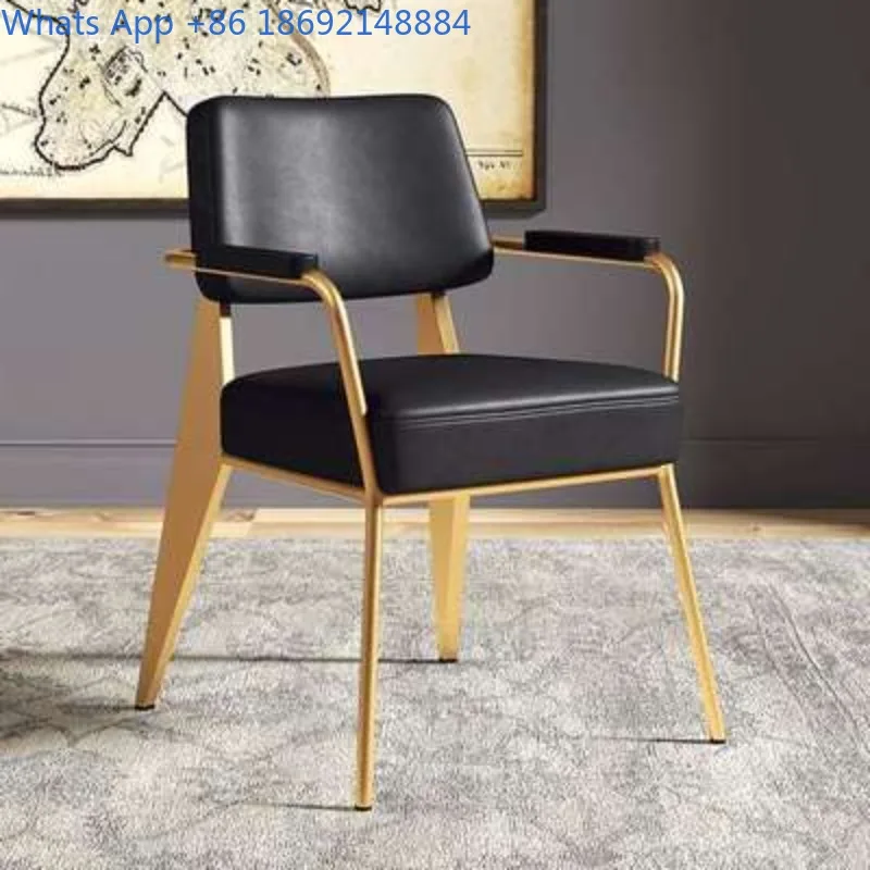 

Nordic Light Luxury Leather Chair Restaurant Simple Office Vanity Backrest Chair Iron Art Meeting Chair