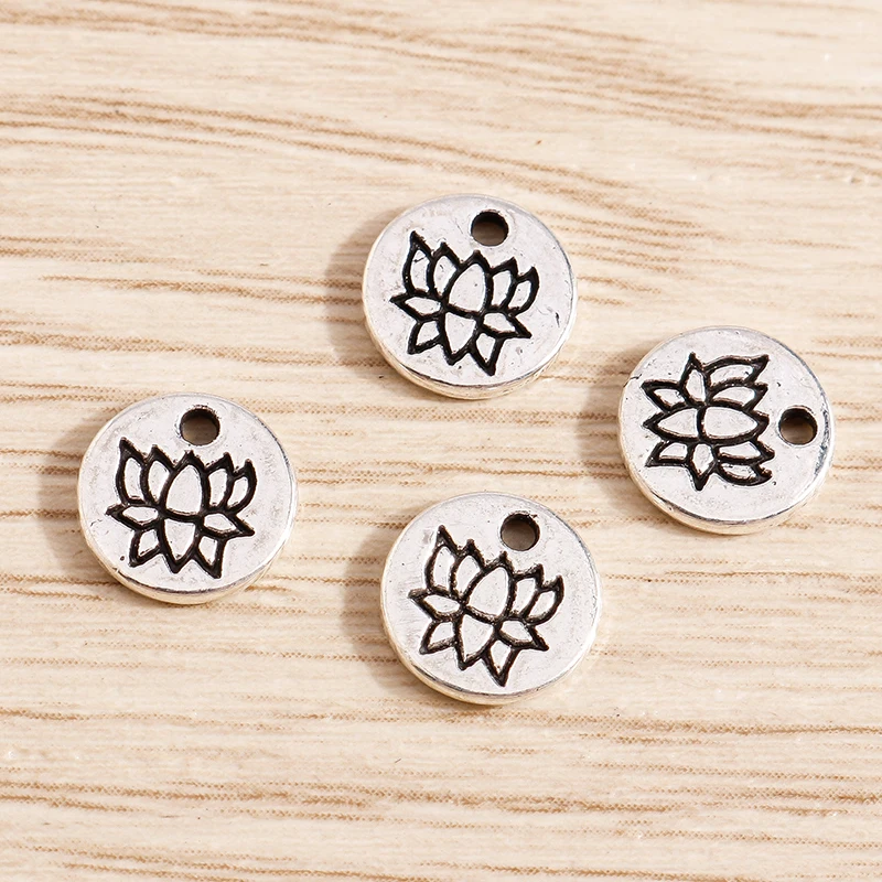 Tusember 50 Stück Legierung Silberfarben Buddhistische Lotusblumen-Anhänger für handgefertigte Halsketten, Ohrringe, Damen-Schmuckzubehör – Detail 4