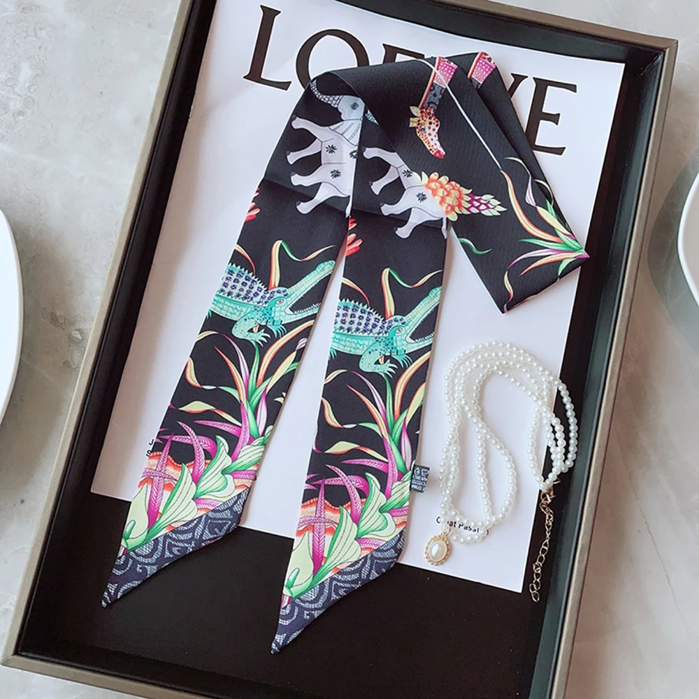 Summer New Animal Design Elephant Female Decoration Twill Long Ribbon Binding Bag Silk Ribbon Hair Belt Hot Selling Small Scarf