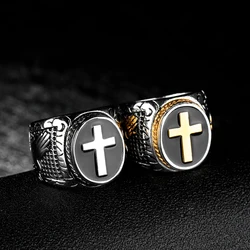 Vintage Stainless Steel Cross Ring Men Gold Color Punk Hip Hop Christian Biker Signet Ring Men Jewelry Amulet Gift Wholesale