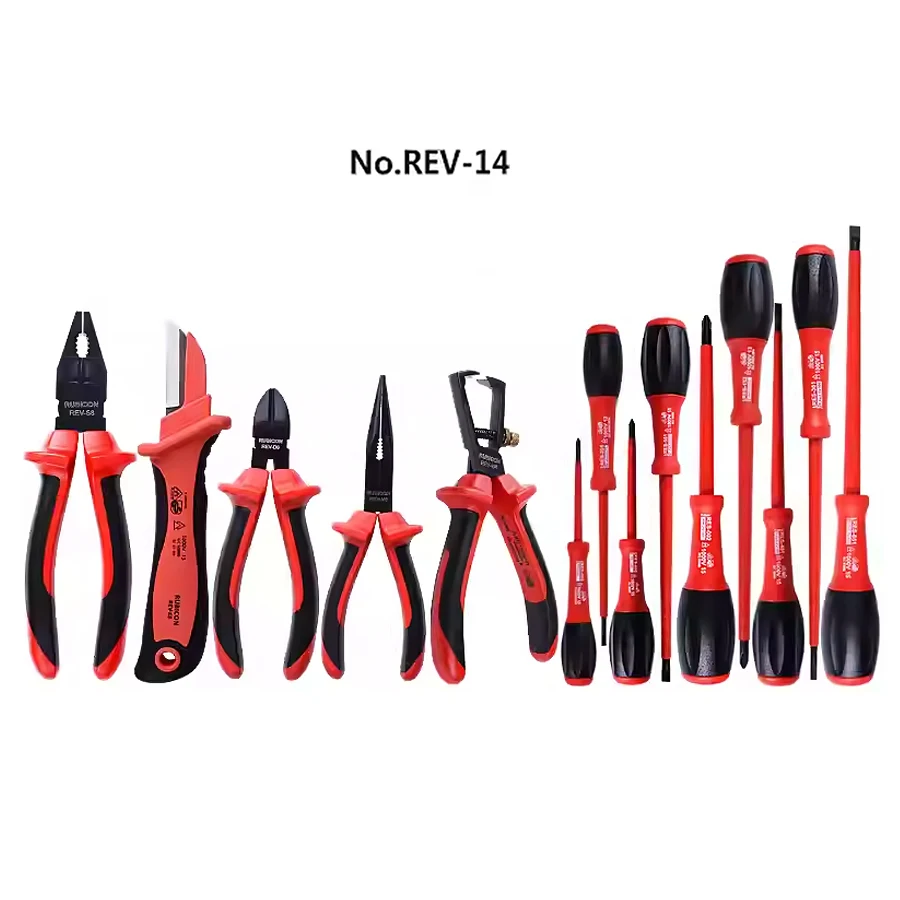 Japan RUBICON 14 PCS VDE Insulated Pliers Screwdrivers Set with Tool Kit 1000V Electrician Repairs Tool Set  NO.REV-14