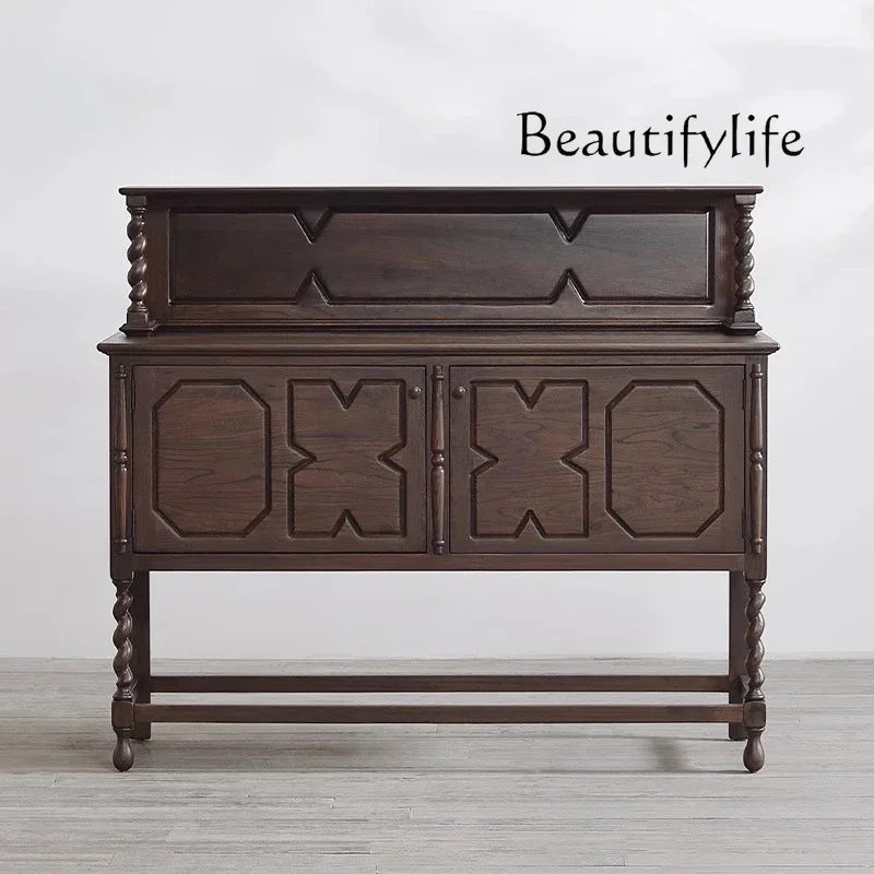 

aQ R French Retro Solid Wood Dining Side Cabinet, Japanese Medieval Replica Brown Designer Wood Storage Display Cabinet