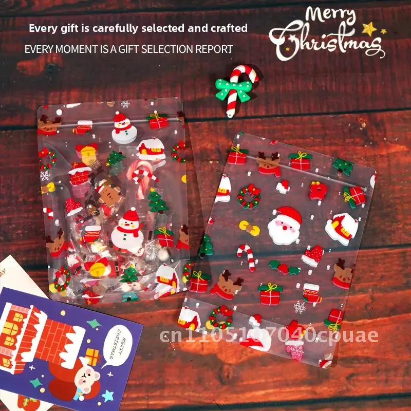 

Cute Cartoon Christmas Souvenir Cookie Baking Packaging Bag Transparent Kindergarten Candy Gift Bag White Cardboard 100pcs