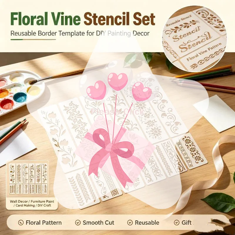 12pcs Flowers Grass Trees Plants For DIY Craft Wood Wall Canvas Stencil Painting