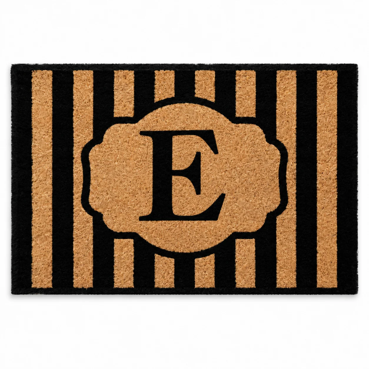 Striped and Lettered Indoor Outdoor Floor Mat Personalized Initial Welcome Mat Modern Style Front Door Carpet Housewarming Gift