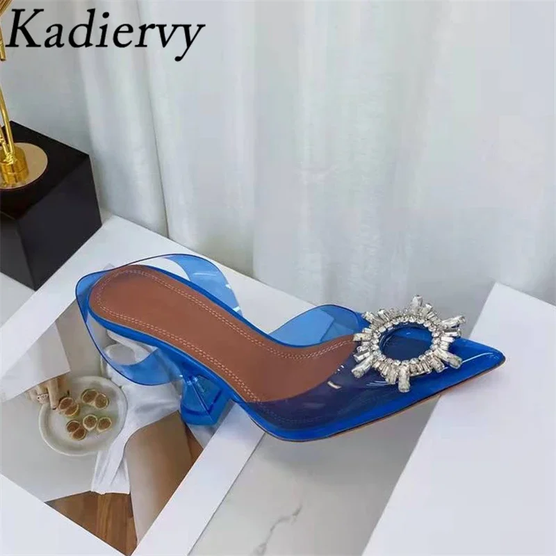 Letnie sandały na wysokim obcasie Kobiety Sexy Pointy Toe Banquet Shoes Clear PVC Crystal Bowknot Cup Heels Pumps Shoes Woman Zapatos Mujer