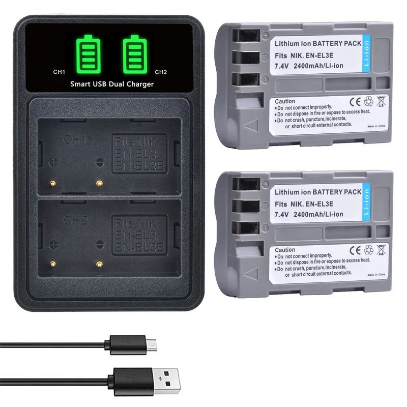 

High Capacity EN-EL3E EN-EL3e ENEL3E EN EL3E Batteries & Dual USB Charger for Nikon D50 D70 D80 D90 D100 D200 D300 D700 z1