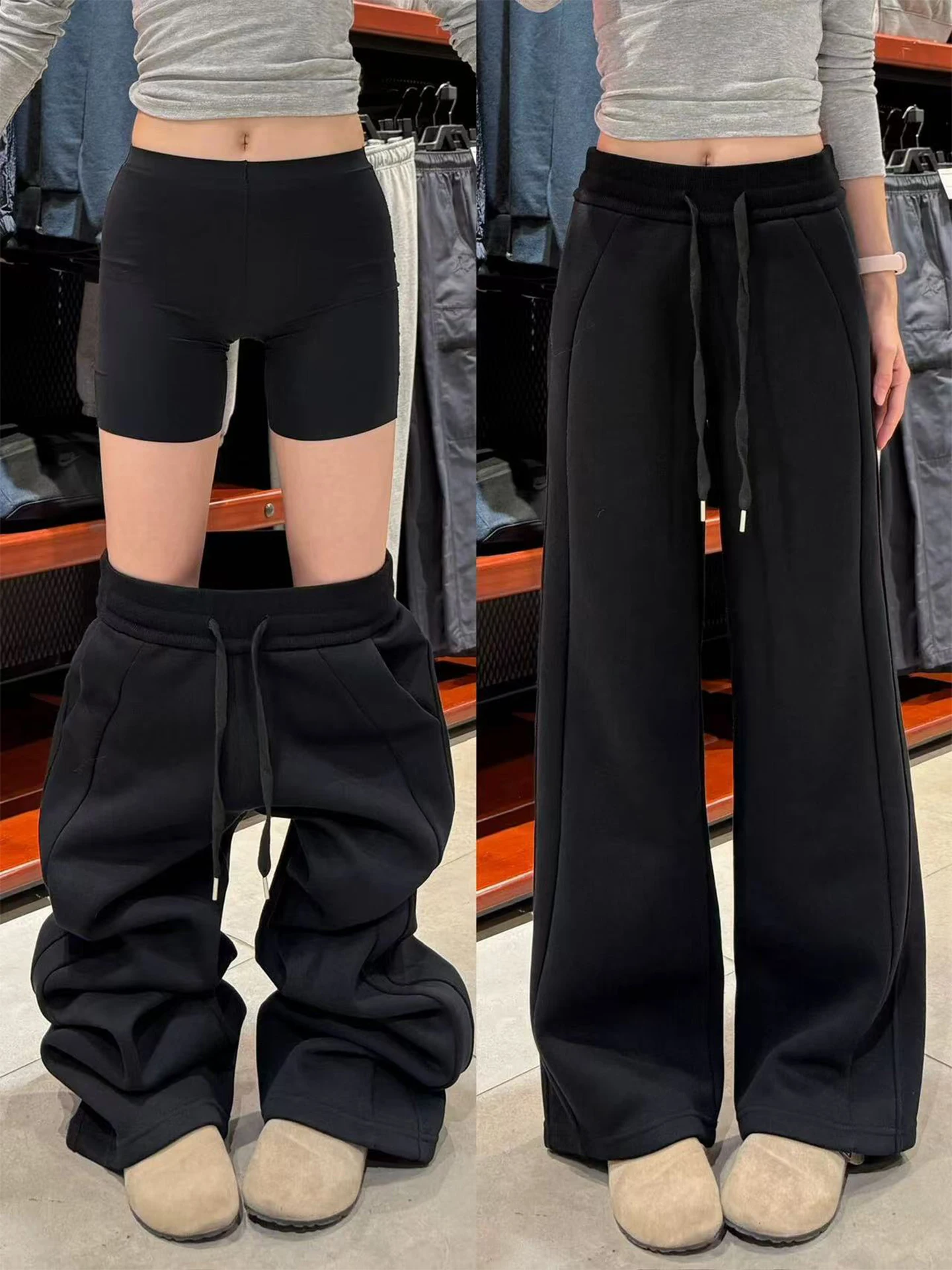 

High Waist Straight Leg Black Sports Pants for Women plus Size Autumn Winter New Style Lulu Slimming Wide Leg Casual Trousers