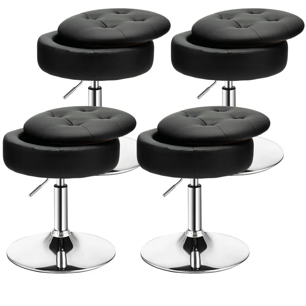 Costway Set of 4 Adjustable Vanity Stool 360° Swivel Storage Makeup Chair w/ Tray Black