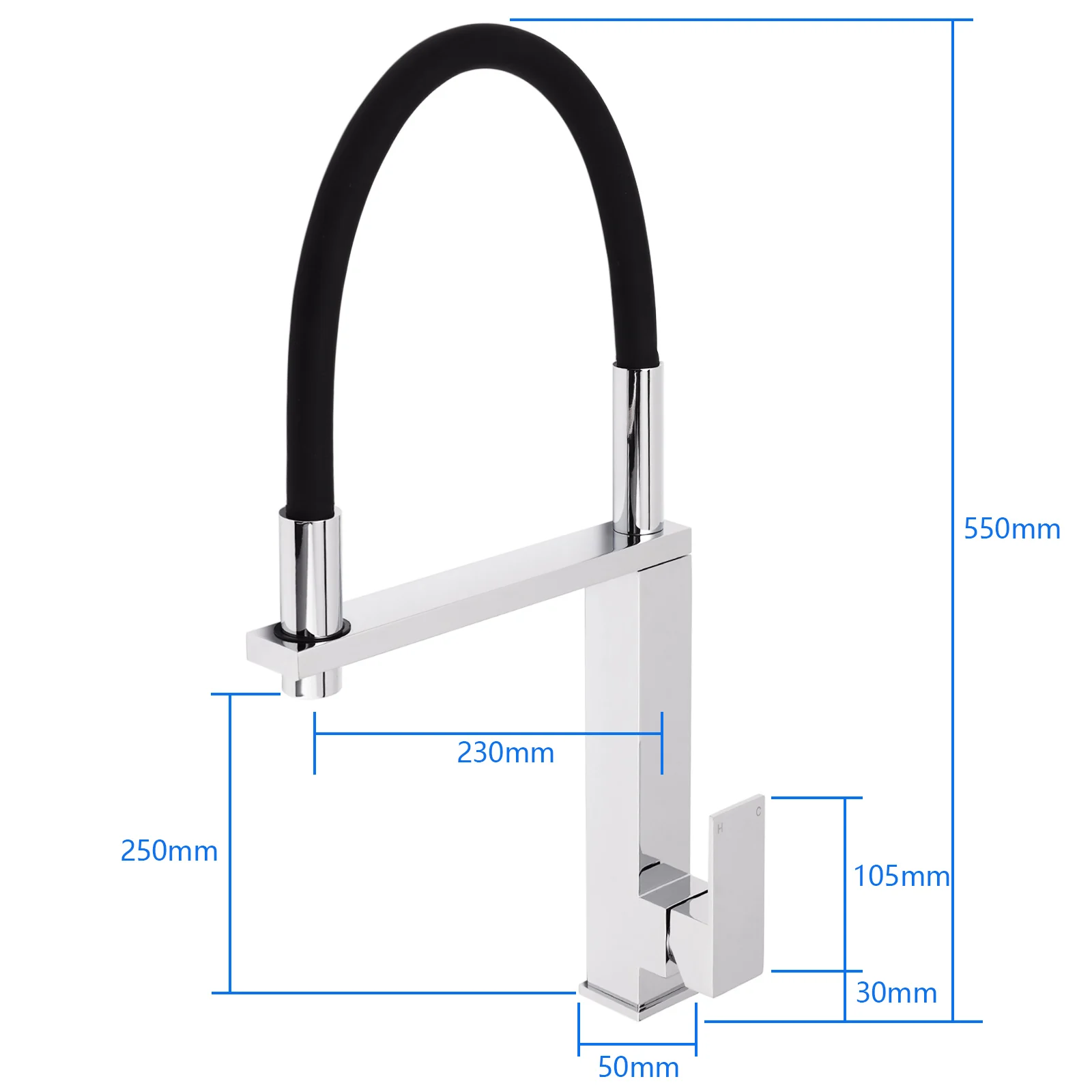 KYLINS Chrome Kitchen Mixer Faucet Tapware Pull Out Spray Black Silicon Hose Square Laundry Sink Tap