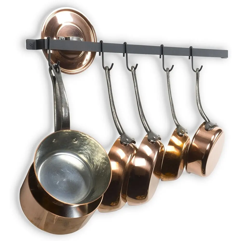 

30 Gourmet Kitchen Rail with 15 S Hooks for Hanging Utensils Set and Cookware, Frosty Black