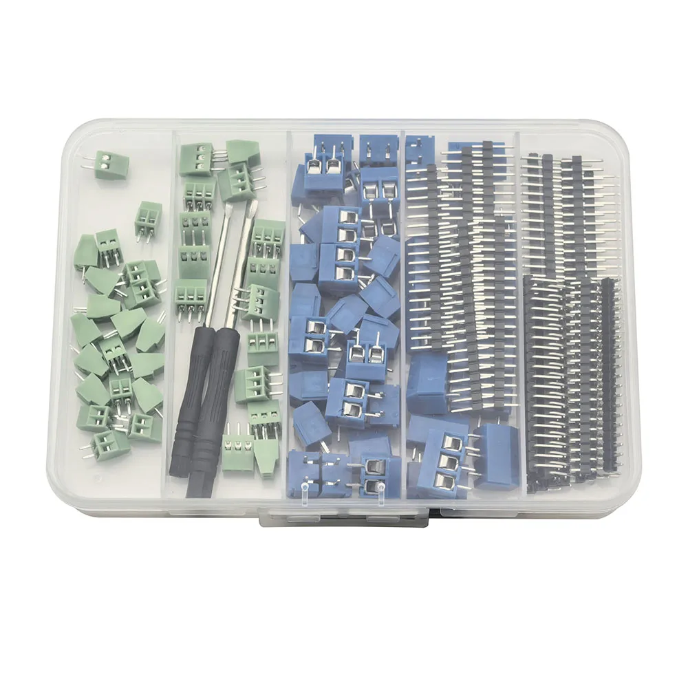 1Box PCB Screw Terminal Block 2.54mm 5.08mm 2P 3Pin Connector Kit 20-Pin 2.54mm Pitch Single Row Male Pin Header and Screwdriver