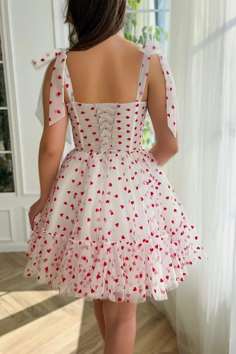 Coração tule vestidos de baile para adolescentes 2024 espartilho curto uma linha formal vestidos de festa de noite com fenda anove joelho, mini