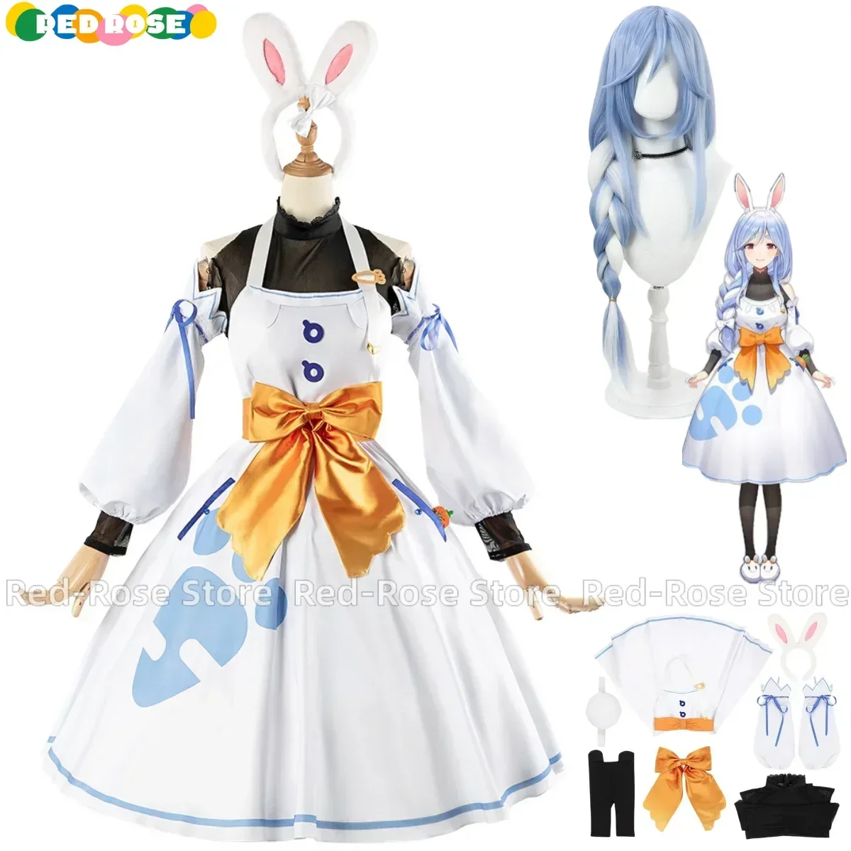 

Anime Virtual YouTuber Usada Pekora Cosplay Costume Hololive Mommy White Strap Skirt Wig Headwear Woman Kawaii Christmas Suit