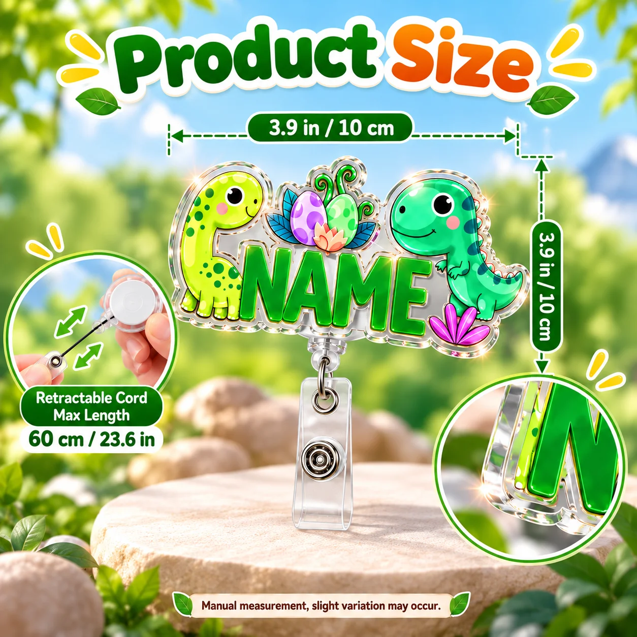 Custom Acrylic Badge Dinosaur Name Tag Retractable ID Reel Personalized Cute Nurse Teacher Work Accessory Custom Name Badges