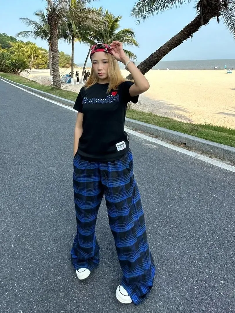 American Street Style Retro Plaid Casual Straight Leg Pants Loose Wide Leg Floor-Length Patterned Trousers for Men And Women