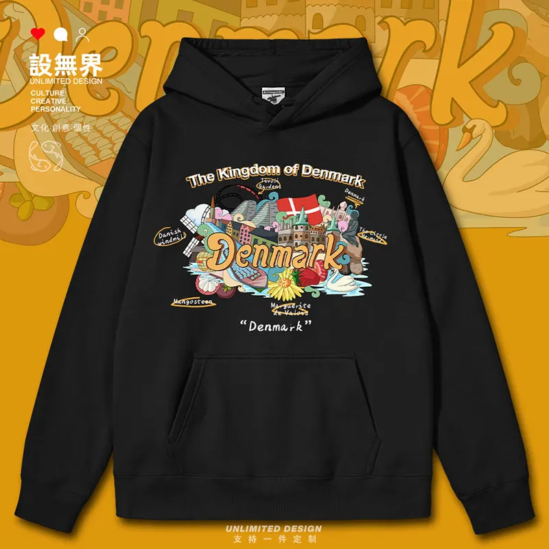 

Denmark Fairy Tale Windmill Tourism Food National Handdrawn Illustration mens hoodies clothing new Coat autumn winter clothes