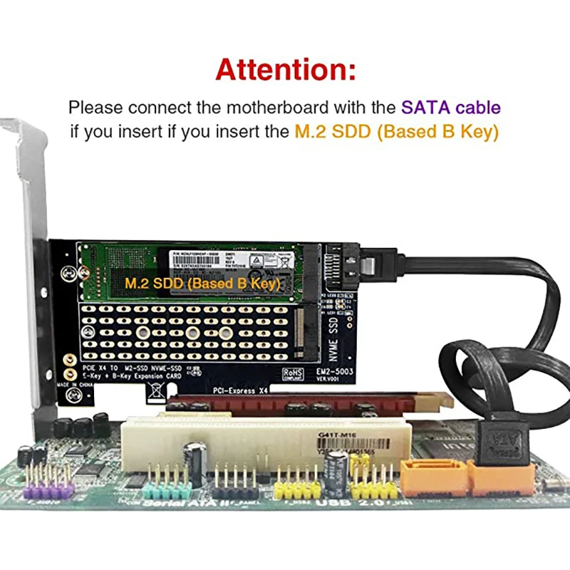 PCI-E X4 Adapter Card Support M-Key NVME B-Key SATA SSD Dual Protocol Expansion Adapter Card