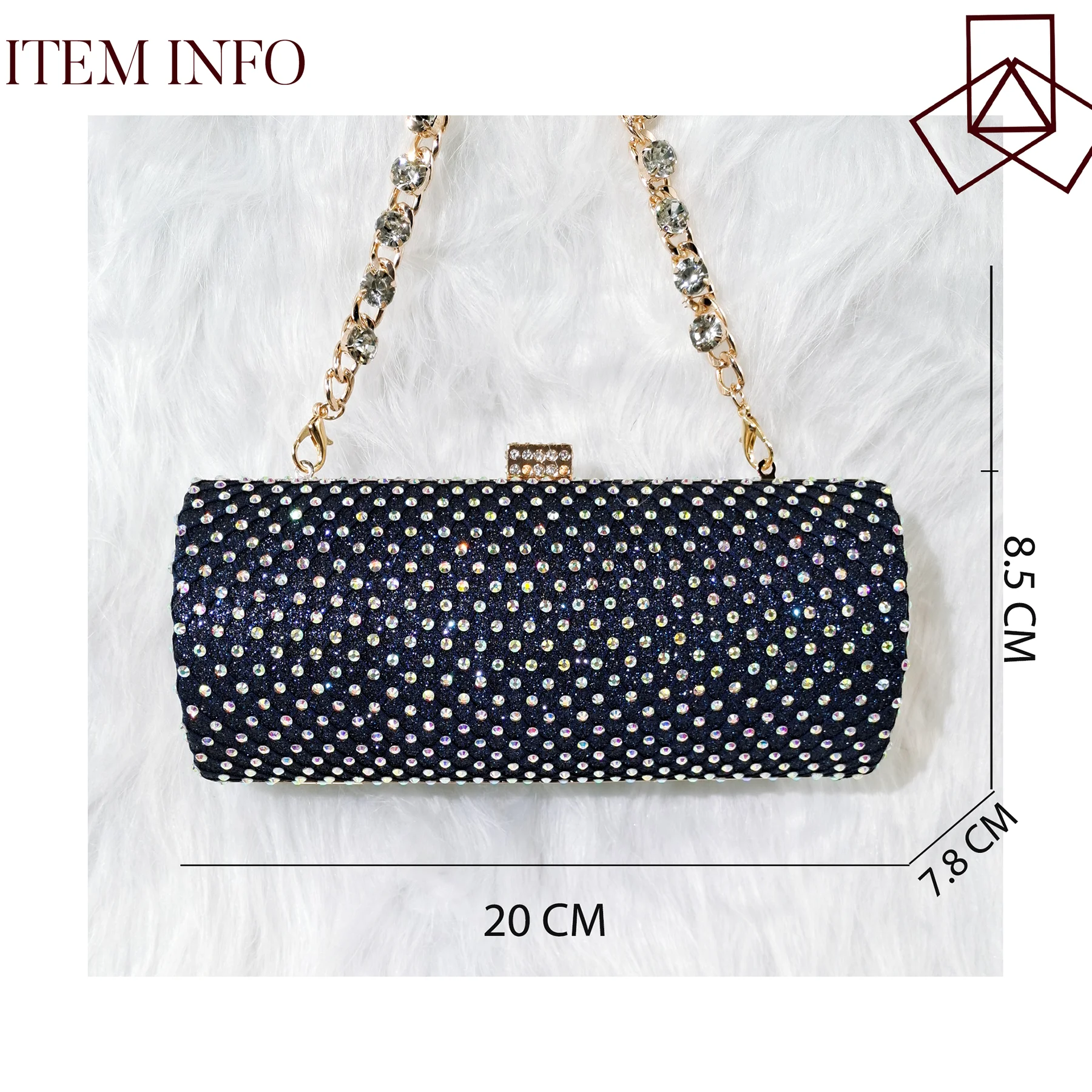 QSGFC Navy Blue Color Crystal Mesh Round Hard Bag  Evening Clutch Girly Fashion Small Bag Long Shoulder Strap Two-Way Bag