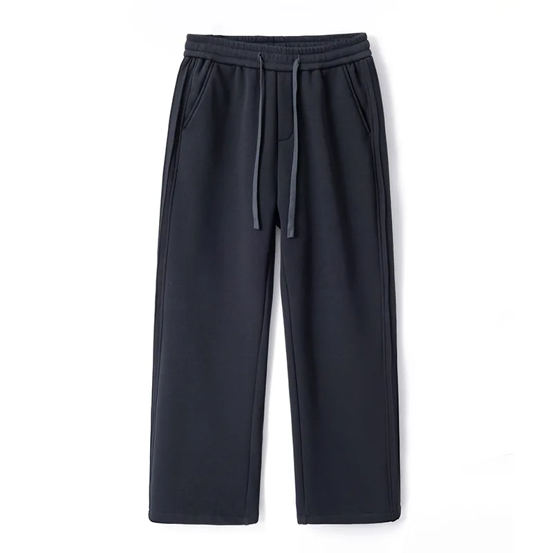 

New Fashion Autumn Winter Men's Solid Color Casual Trendy Straight Knitted Sports Trousers Male Mid Waist Bottom Clothes Pants