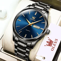 OLEVS Watches Men Luxury Black Steel Quartz Wristwatch for Man Stylish Business Waterproof Luminous Male Clock Relogio Masculino