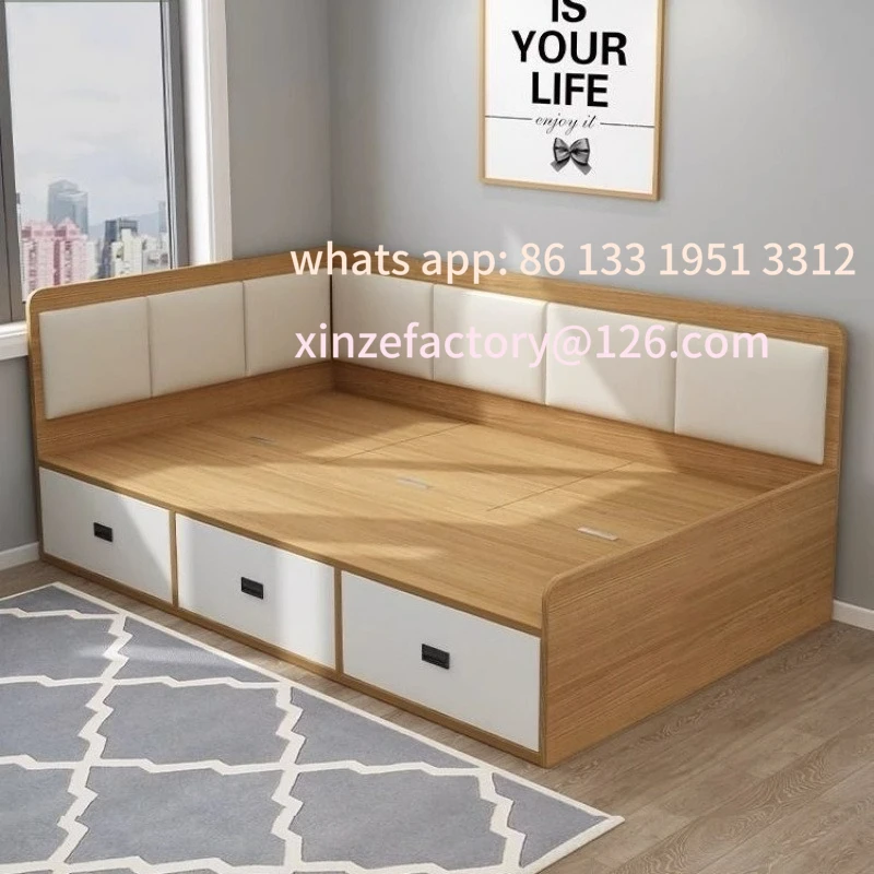 

Customizable small apartment tatami single bed plus soft bag storage bed storage drawer