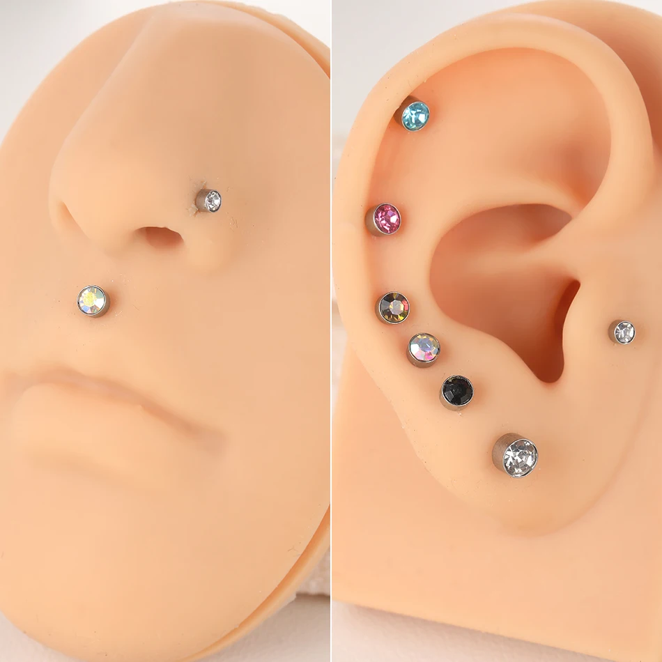 1PC Titanium 14G EAR PIERC Zircon Paved Top Thread Ear Rings Cartilage Tragus Earrings Lip Stud Helix Piercing Jewelry for Women image 3