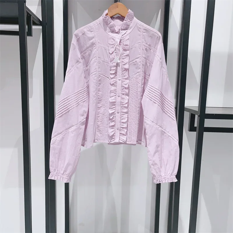 Camisa de manga larga con cuello levantado para mujer, pantalones con volantes, falda a la moda, principios de otoño, 2024