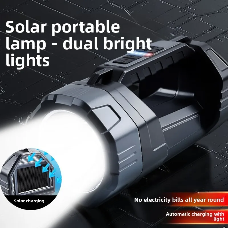 ไฟฉายพลังงานแสงอาทิตย์แบบพกพา แสงสว่างแรง ไฟฉายค้นหา ไฟฉายเตือนภัย ไฟฉายมือถืออเนกประสงค์สำหรับกิจกรรมกลางแจ้ง