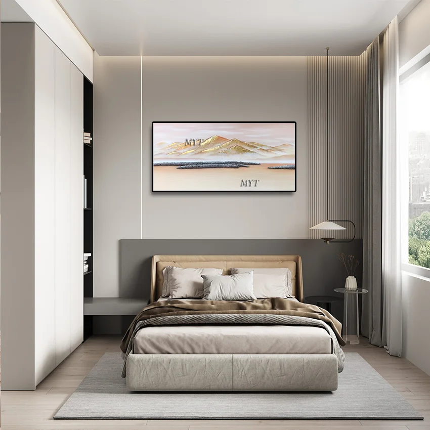 

Картина из золотой фольги, картины горных пейзажей, без рамки, акриловое украшение, настенная картина с пейзажами, абстрактные произведения искусства отеля