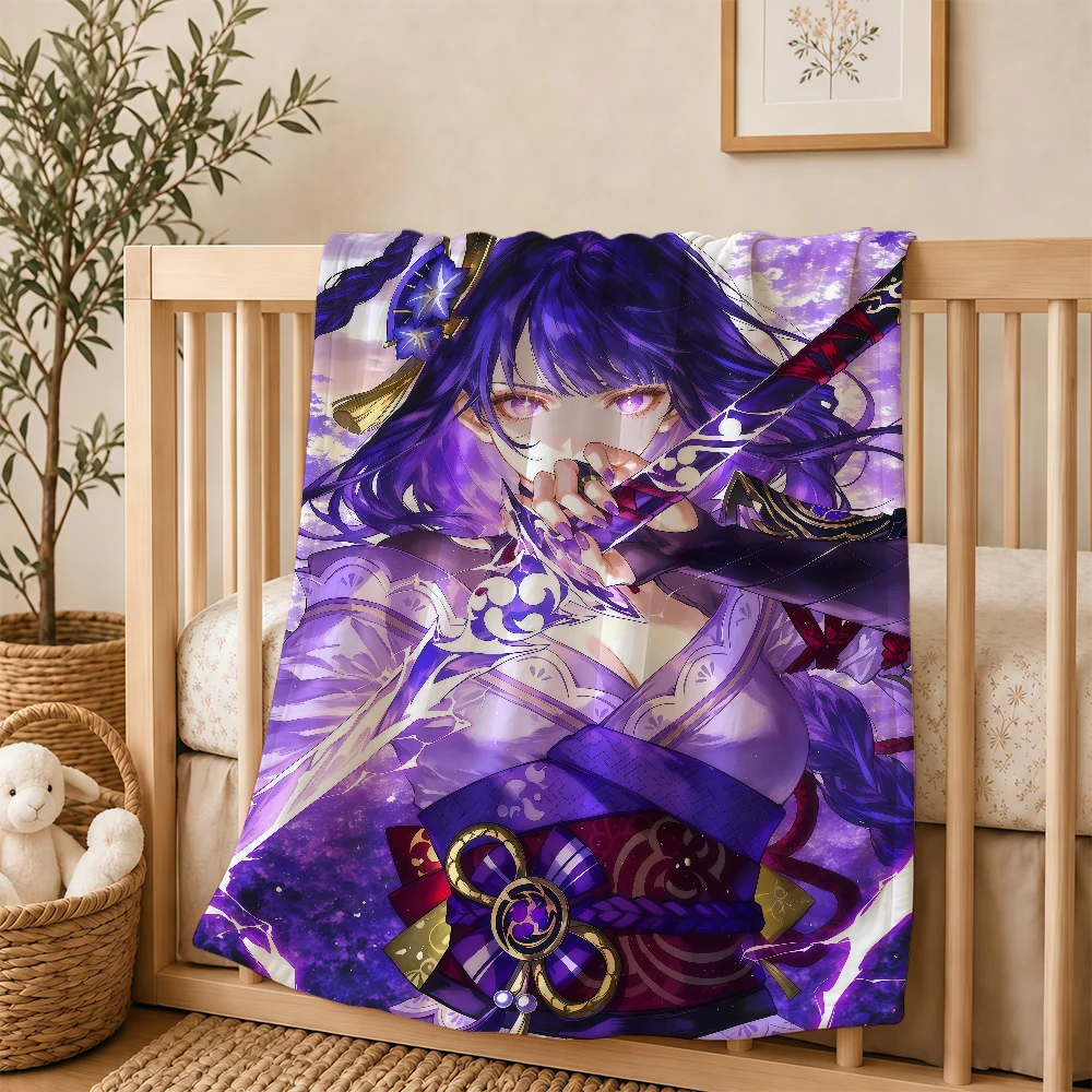 Raiden Shogun Genshin Impact Blanket For Soft Warm Knee For Bedroom Living Room Bed Sofa Camping Picnic Office Gift