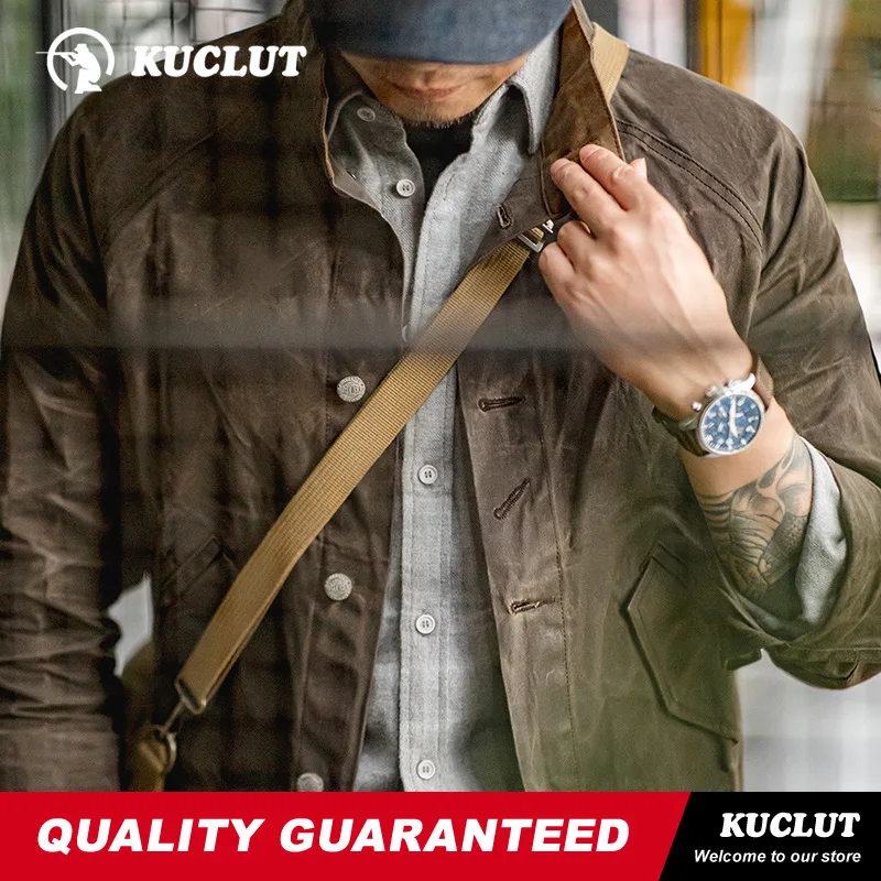 Men Autumn Jacket Madden American Retro Stand Up Collar Canvas Oil Wax Jacket Amikage Tough Guy Waterproof Hunting Workwear