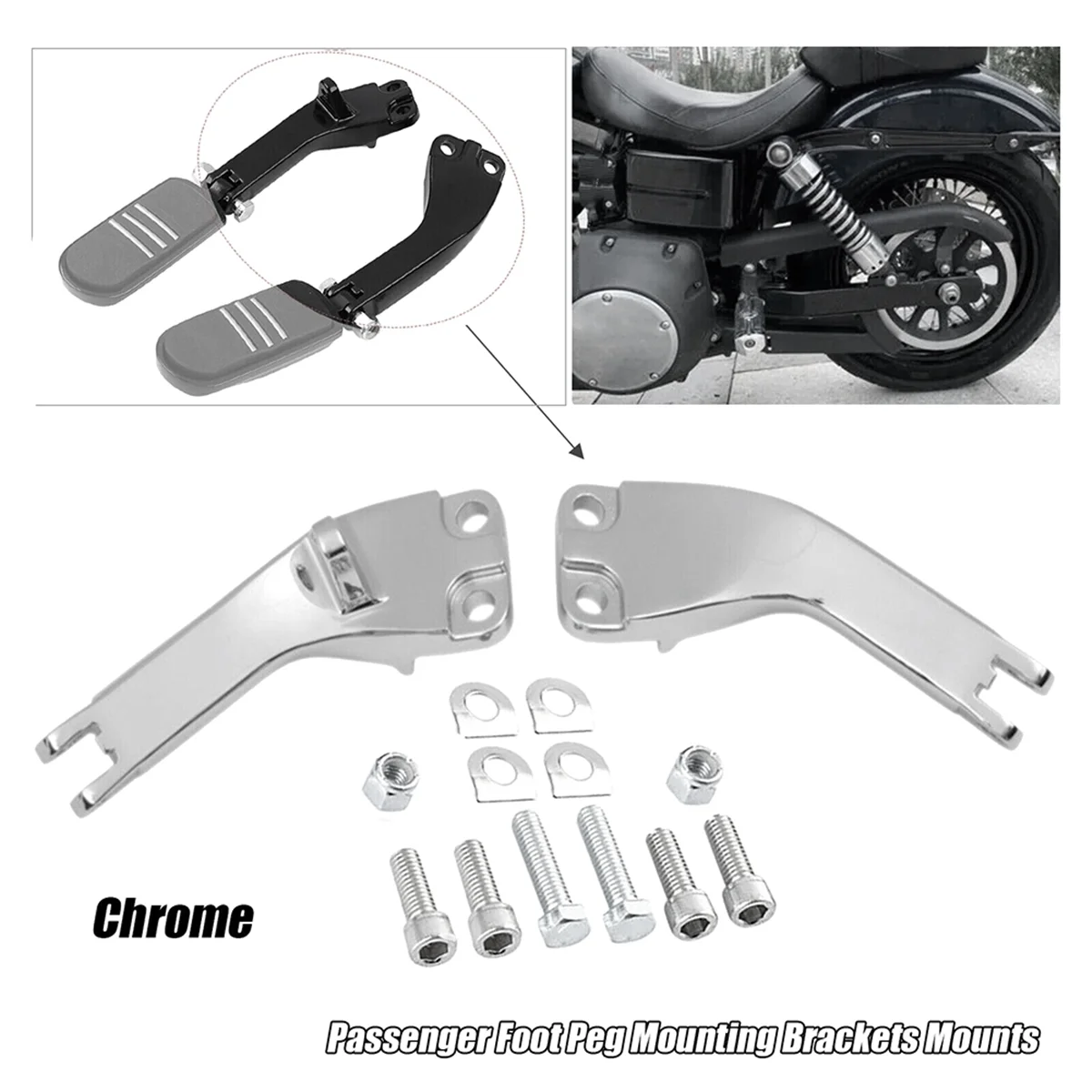 Chrome Passenger Foot Peg Mount Bracket for Harley Dyna Super & Wide Glide