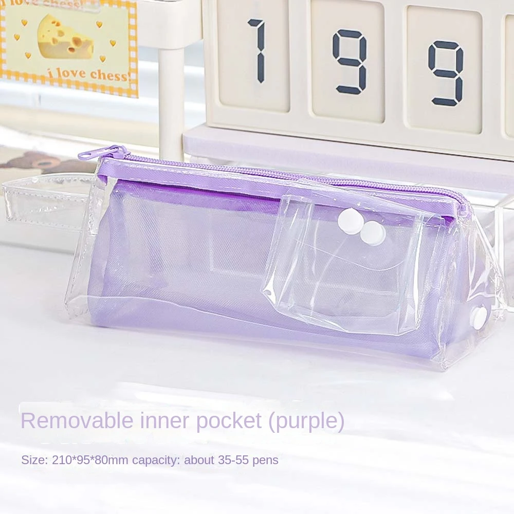 Makeup Pouch PVC Mesh Pencil Case Cosmetic Bag Transparent Stationery Storage Bag Waterproof Clear Transparent Zipper Pouch
